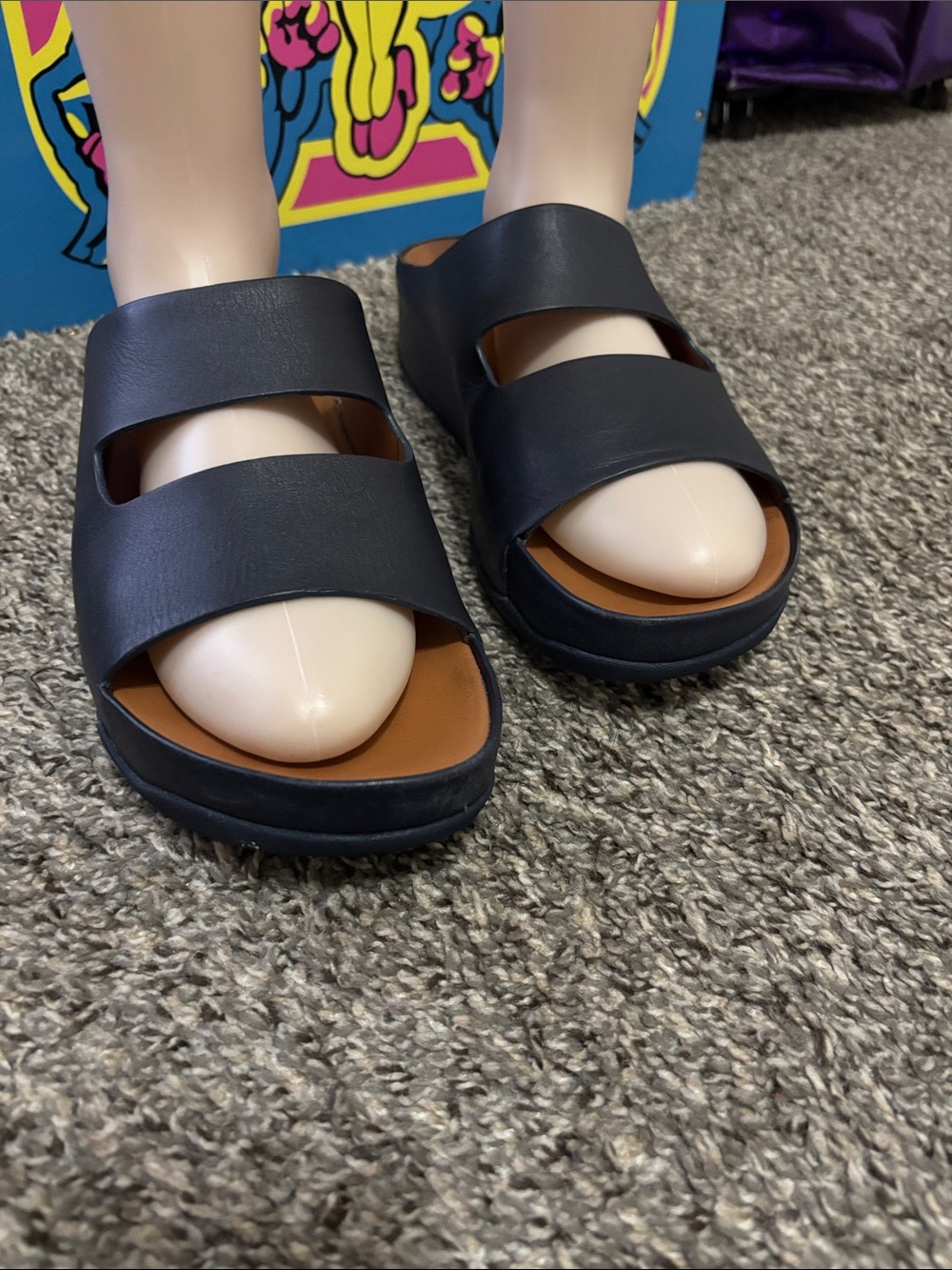 Fitflop dual slide sandals shoes Women 10 NAVY BLUE comfortable leather casual